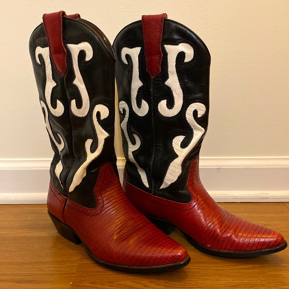 Nine West red, black and white genuine leather cowboy/western boots